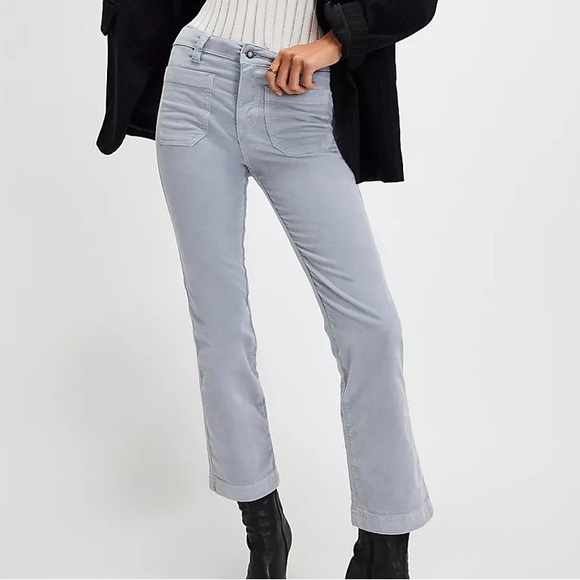 NWT Free People High Time Velvet Kick Flare Pearl Blue Gray Pants Size 10 - Picture 3 of 14